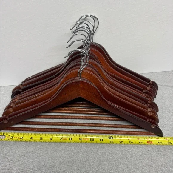 12 Cherry Wooden Suit Hangers Clothes Coats Jackets Dress Pants Shirts Skirts - Picture 2 of 3